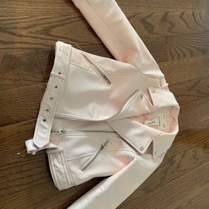 Zara girls faux leather pink moto jacket